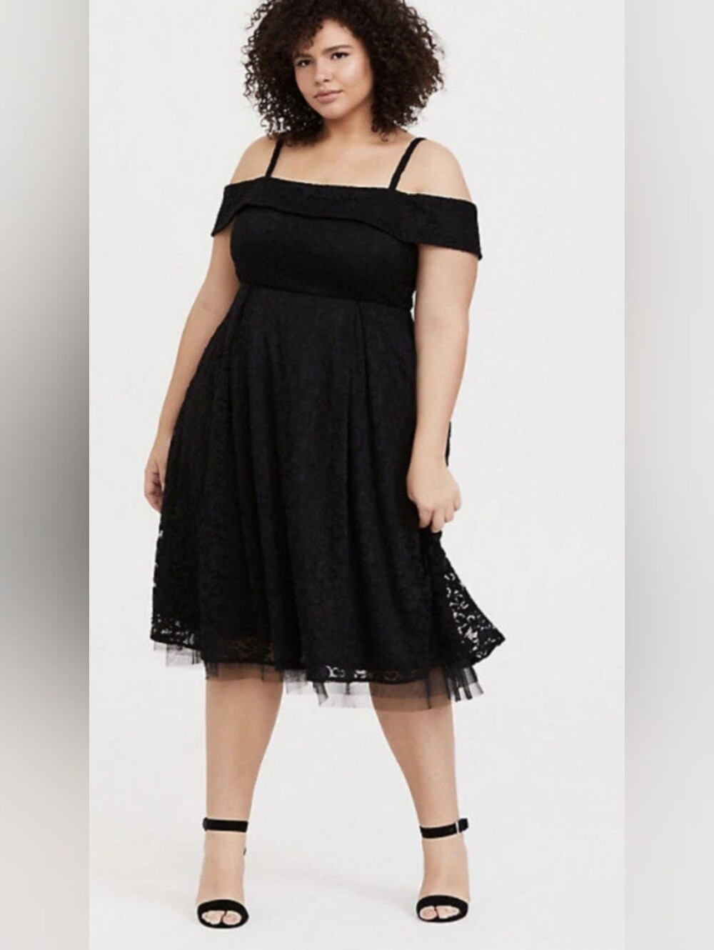 Torrid Black Lace Off-The-Shoulder Skater Midi Dress, BNWT, Size 24